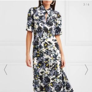 Erdem Floral Ruffled Crepe de Chine Midi Dress